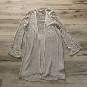 Lucky Brand Linen Blend Cream Open Knit Cardigan